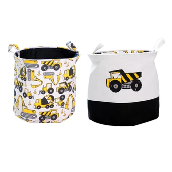 

2 Pcs Cartoon Cars Printed Storage Basket for Toys Fabric Clothes Organizer Folding Large Laundry Basket for Dirty Clothes 40X33