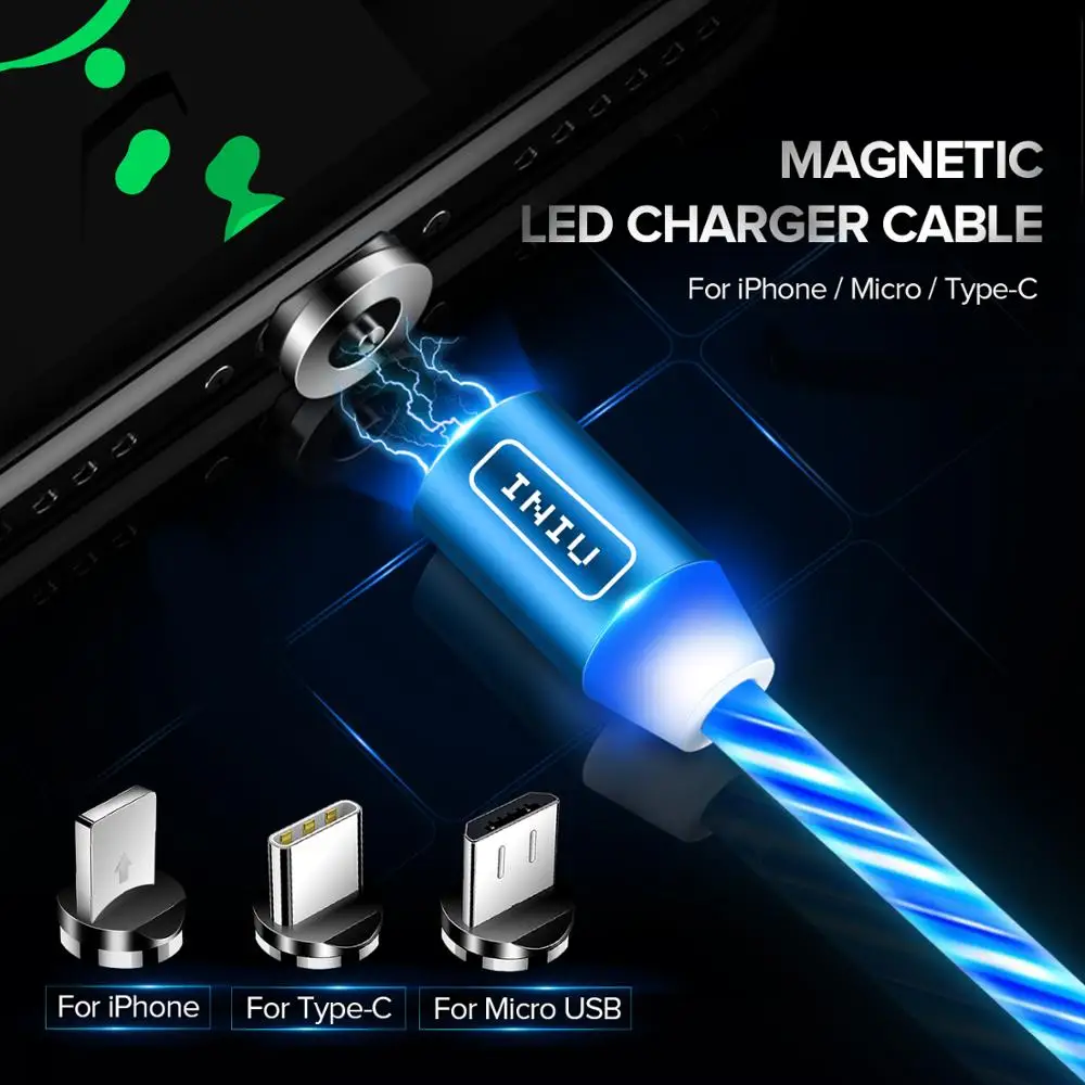 Магнитный usb кабель INIU со светодиодным освещением для зарядки Micro Type C, шнур для быстрой зарядки iPhone 11Pro, XR, 8 Plus|Кабели для мобильных телефонов| | АлиЭкспресс