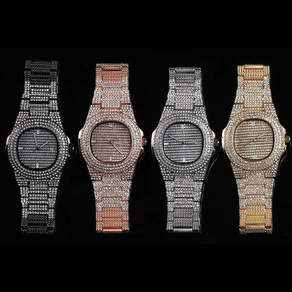 2021 Fashion Iced Out Watch Men Diamond Steel Hip Hop Mens