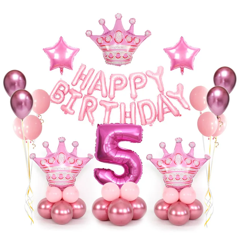Happy Birthday Foil Balloon Birthday Crown Number Balloons Boy/Girl Helium Balloon Baby Shower Party Festival anniversary Decor