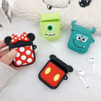 

Earphone Bags Case for Airpods Accessories Protective Cover Bag Anti-lost Strap Cute Cartoon DIY Silicone Mickey Minnie
