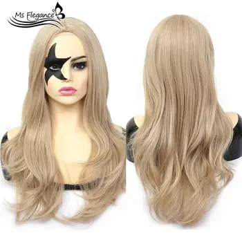 

MS Ombre Sliver Blonde Synthetic Natural Wave Wigs 16Inch Dark Roots For Women Cosplay Daily Party