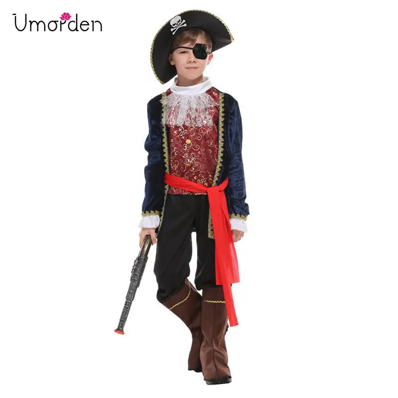Umorden Boys Buccaneer Pirate Captain Hook Costume Cosplay Kids Child Halloween Purim Fancy Dress Outfit 4-6Y 6-8Y 8-10Y kids cosplay costume