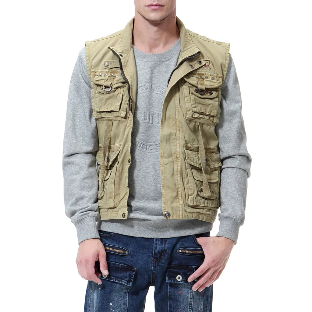 winter jacket for men New Fashion Solid Color Multi-pocket Lapel Outdoor Climbing Vest casaco masculino inverno campera hombre