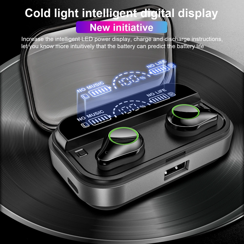 

T10 TWS IPX7 Waterproof Touch Control Bluetooth Binaural Earbuds Wireless BT5.0 Earphone 6h Play Sports Headset Digital Display