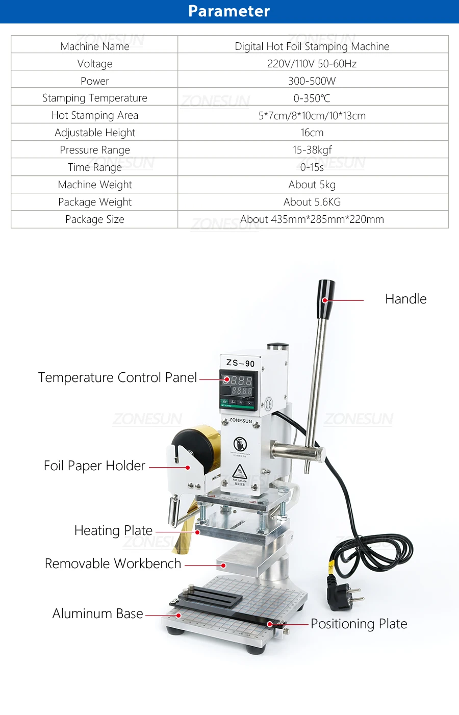 ZONESUN машина для горячего тиснения фольгой ручная машина для бронзирования с рабочим столом для карт из ПВХ кожи и бумажного кошелька 
