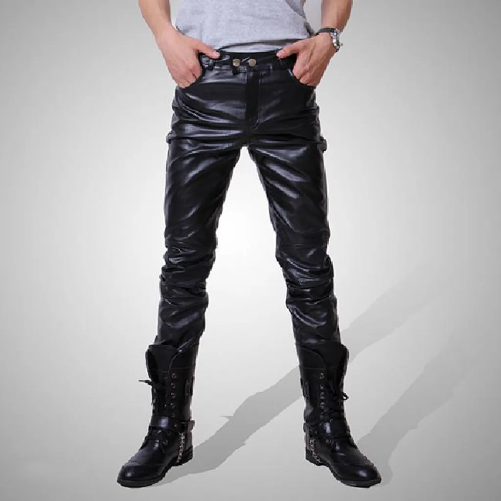 Мужские новые модные дизайнерские осенние зимние ветрозащитные водонепроницаемые байкерские облегающие кожаные прямые длинные штаны L0918