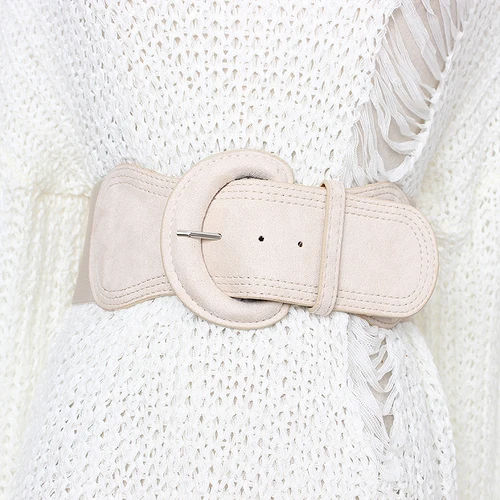 European Design Suede Fabric Patchwork Elastic Waistband For Women Brand Autumn Overcoat,Dress Buckle PIn Corset Belt Girdle New - Цвет: Абрикосовый