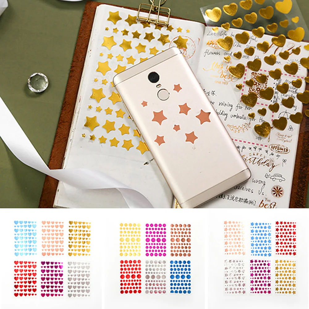 

Self-Adhesive Stickers Scrapbooking Sticker Star,Circle,Heart Shaped For DIY Crafts Marking 6 Sheets