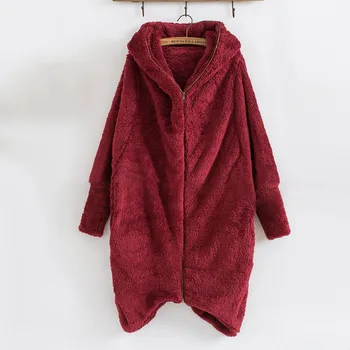 

Women Velvet Coat Outwear Casual Hoodie 2019 Autumn Winter Solid Zipper Pockets Irregular Cardigan Tops