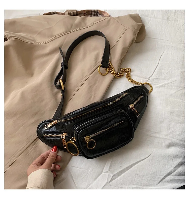 Bag New Chain Pack For Women Solid Color Oval Fashion Zipper Wild Chest Bag Messenger Bag Waist Pack