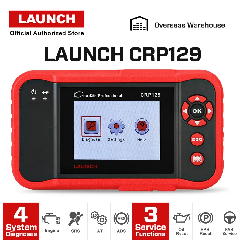 Launch CRP129 CRP 129 Creader VII 8 считыватель кодов OBDII диагностический инструмент ENG AT ABS SRS EPB SAS масляный светильник - Цвет: Красный