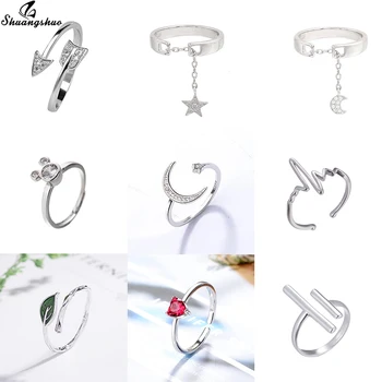 

Shuangshuo Cute Elegant Leaf Rings for Women Open Wedding Ring Trendy Femme Jewelry Cute Moon Star Anel Anneaux
