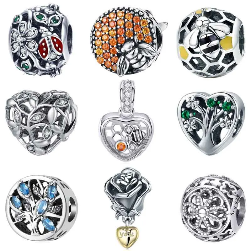Серия насекомых-растений,, сделай сам, 925 серебро, оригинальные бусины-разделители для изготовления ювелирных изделий, Подходит для Пандора, очаровательный браслет