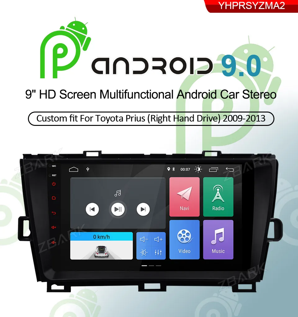 9 дюймов 2 Din Android 9,0 gps Bluetooth навигация правый руль автомобиля Радио стерео плеер для TOYOTA Prius 2009-2013 YHPRSYZMA2