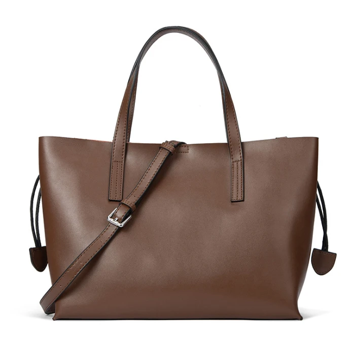 Женская сумка из натуральной кожи, Повседневная Большая вместительная сумка-тоут, простая кожаная женская сумка на плечо, Женская сумочка - Color: Dark khaki