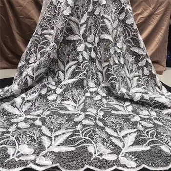 

Wholesale African Tulle Mesh Lace Fabric High Quality 2020 French Mesh Lace Grey Embroidered Stone Nigeria Lace Fabric HLM019