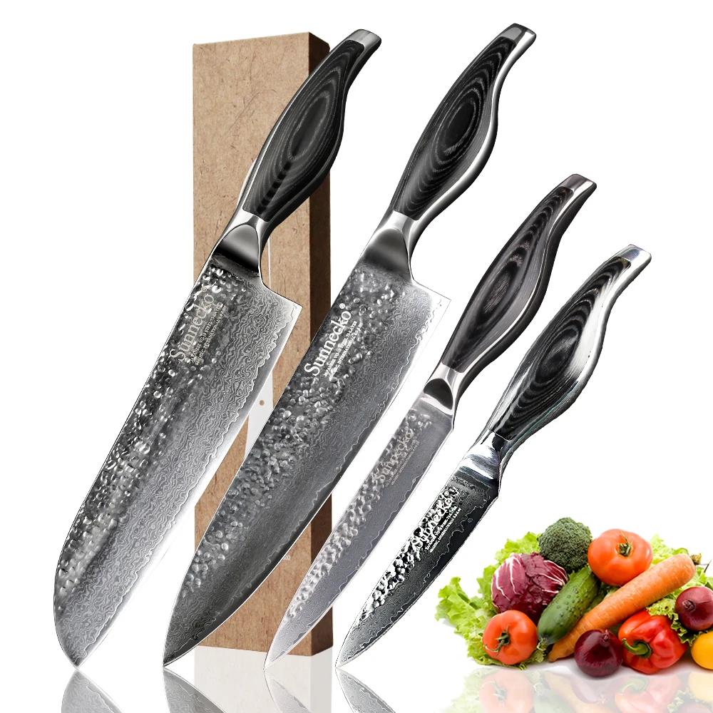 

SUNNECKO Damascus Chef Santoku Utility Knife Japanese VG10 Steel Blade Kitchen Knives Pakka Wood Handle Sharp Paring Cut Knife
