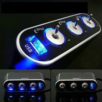 

New Car Cigarette Lighter Usb Socket 3 Way Triple Car Cigarette Lighter Socket Splitter 12v/24v +usb+switch Car Styling#BL1