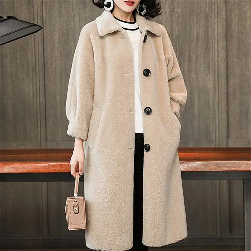 

Real Sheep Shearing Fur Fashion 2019 New Winter Women Slim Long Coat Lady Casual Single Breasted Thick Warm Jacket Chaqueta J65