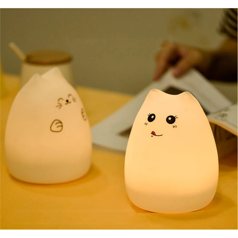 7 colourful Touch Sensor Silicone Cat LED Night lamp desk light battery creative rechargable bulb for baby bedroom luminar