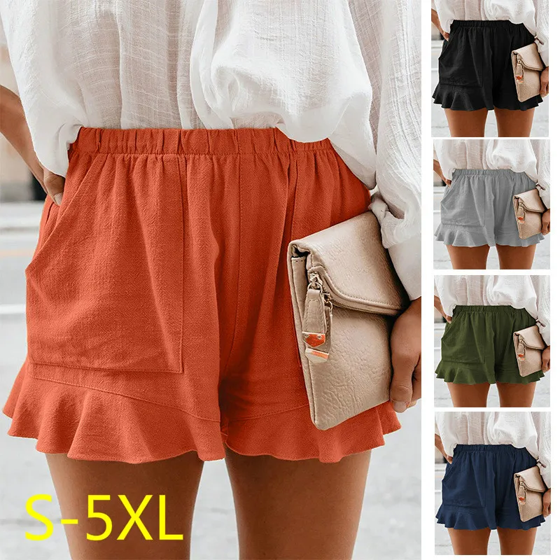 

S-5XL Casual Woman Shorts Solid Plus Size Summer Breathable Lace Up Elastic High Waist Loose Womens Trousers Home Comfy Bottom