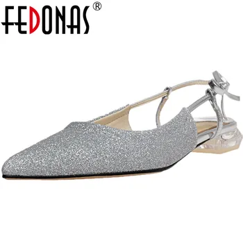 

FEDONAS 2020 Women Sandals Solid Pointed Toe Butterfly Knot Shoes Square Heels Summer Prom Party Working Cross-Tied Shoes Woman