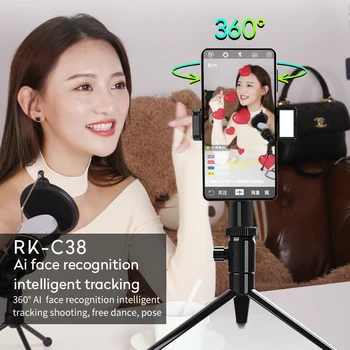 

360 Rotatable Smart AI Face Tracking Live Broadcast Smart Follow Shooting Phone Holder Bracket Selfie Stick Fill Light Gimbal