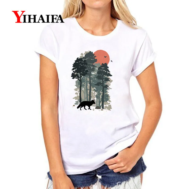 YIHAIFA Новая женская футболка с изображением леса дерева волка футболки коротким