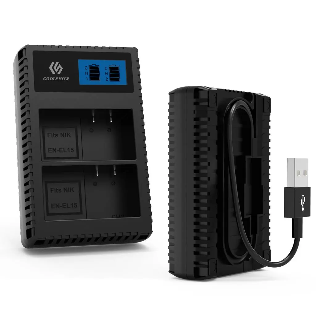 

EN-EL15 EL15A Battery LCD Display Charger for Nikon D7000 V1 D600 D800 D800E D7100 D610 D810 D810A D750 D7200 Batteries Charger