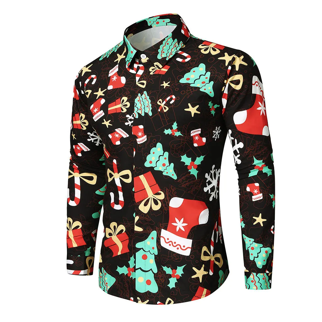 Camisa masculina Рождественская рубашка блуза мужская повседневная тема рубашка на пуговицах Топ Блузки