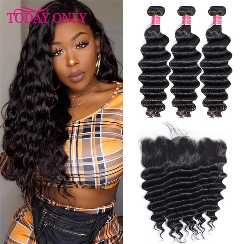 

TODAY ONLY Loose Deep Wave Bundles With Frontal Closure Brazilian Human Hair Weave 3 Bundles With Frontal Remy Hair Bundles