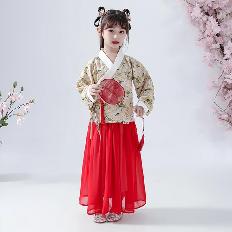Hanfu/платье для девочек с рисунком журавля г. Осенне-зимняя новая улучшенная юбка для кроссдресса костюм для девочек феи, милый костюм в китайском стиле