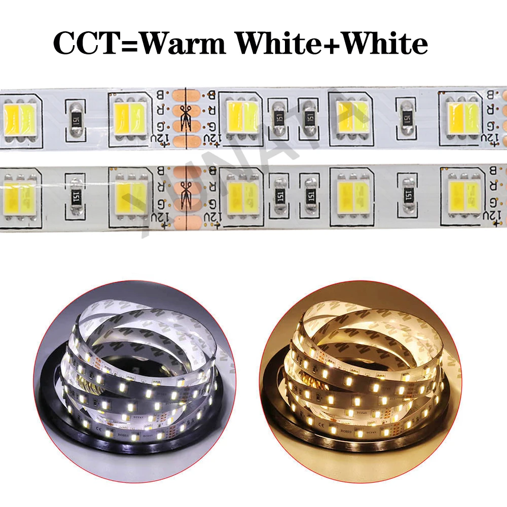 CCT Светодиодная лента DC12V 5050 водонепроницаемая гибкая 300LED двойная цветовая