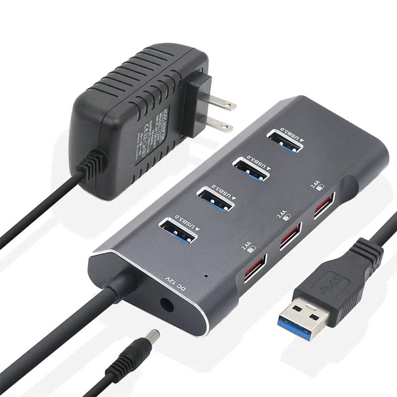 7 портов usb-хаб USB3.0 Синхронизация данных 2.4A адаптер для быстрой зарядки