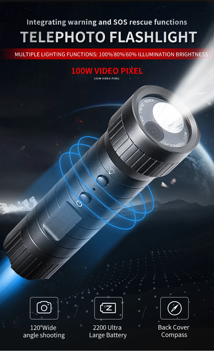 HD мини охотничья видеокамера DV камера ночного видения 1080P 2200mAh фонарик с компасом шлем Спортивная Экшн камера