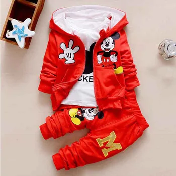 

Autumn Cartoon 3pcs Minnie Mickey Clothing Set Kids Clothes Boys Girls Hooded Jacket +T Shirt +Sports Pants Casual Sprot Suits
