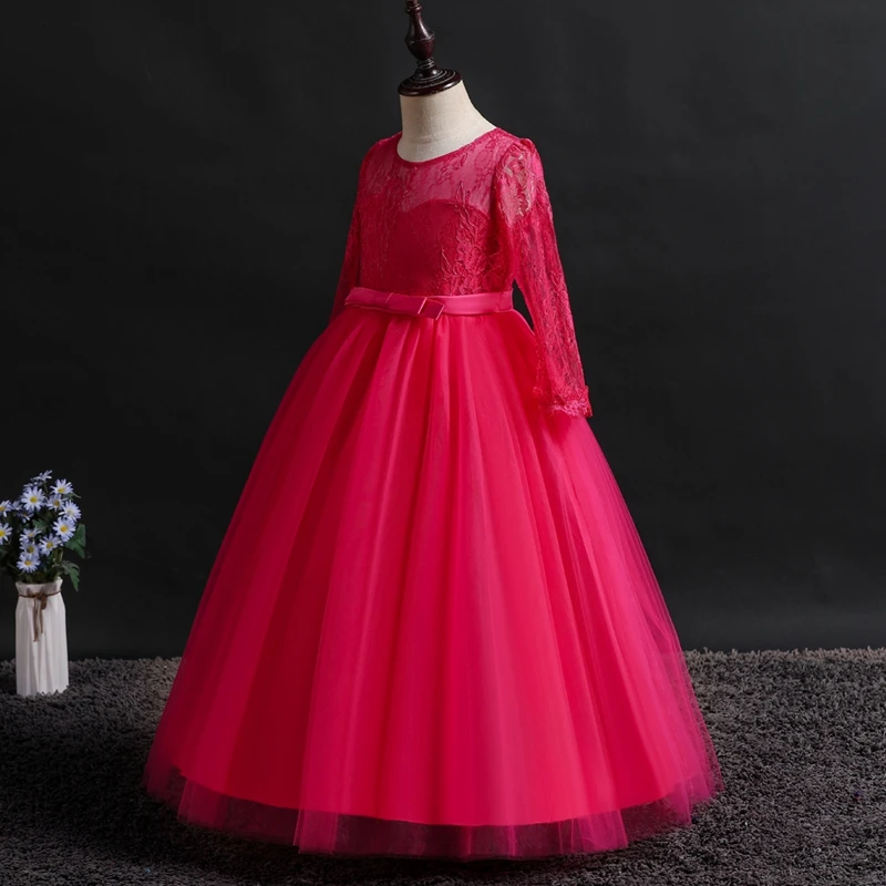 It's Yiya/Платья с цветочным узором для девочек 8 цветов, элегантное бальное платье с длинными рукавами и кружевным бантом для девочек, Пышное Платье для причастия, Детские праздничные платья, 1022