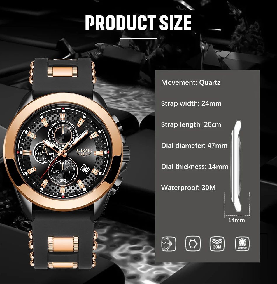 LIGE Sports Mens Watch Top Brand Luxury Waterproof Quartz Wristwatch Military Chronograph Watches for Men Date Clock Watch Man