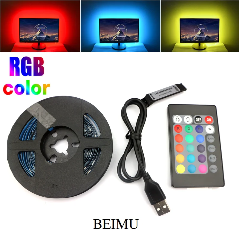 RGB 5050 USB Светодиодная лента 5В лента гибкий светодиодный светильник USB с мини 24 клавишами пульт дистанционного управления ТВ фоновый светильник ing 5 м