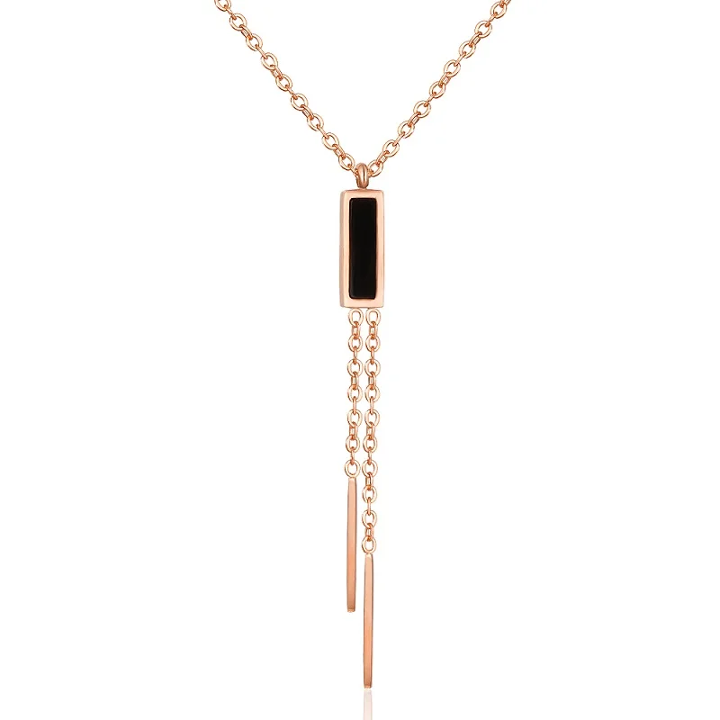 Rose Gold Простое длинное ожерелье с подвеской на цепочке, Женские Ювелирные изделия, очаровательное квадратное ожерелье с кисточкой, серебряное золото, вечерние ювелирные изделия, бижутерия для женщин - Окраска металла: Rose Gold