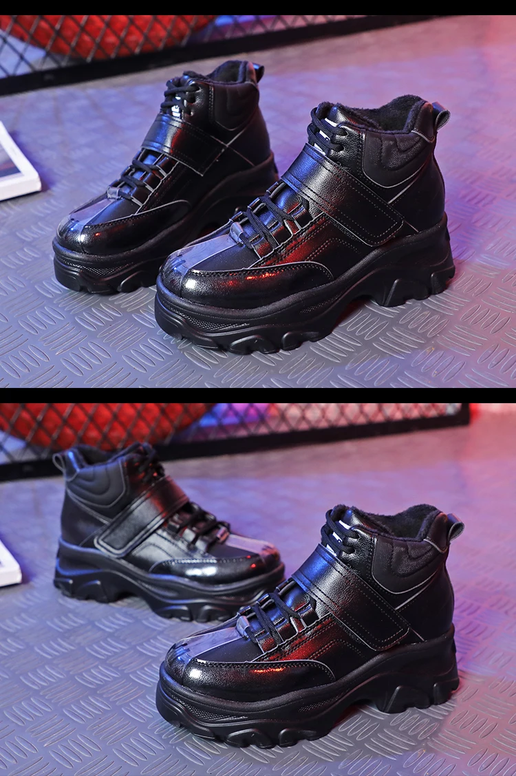 INS/зимние ботинки на толстой подошве в британском стиле; женские Ботинки martin на шнуровке; Женские ботинки в Военном Стиле на платформе; теплые зимние женские кроссовки на меху