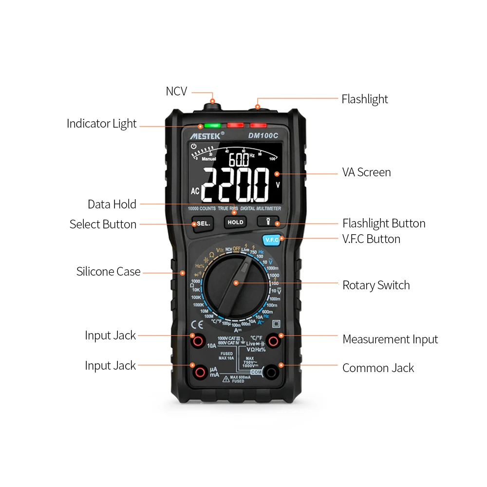 Цифровой мультиметр Измерение AC/DC Напряжение Ток Сопротивление Емкость Частота