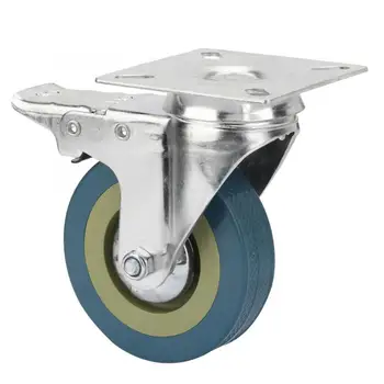 

4 Pcs Rubber Steel Yellow Core Blue Swivel Brake Caster Wheel 40kg Single Load for Trolleys