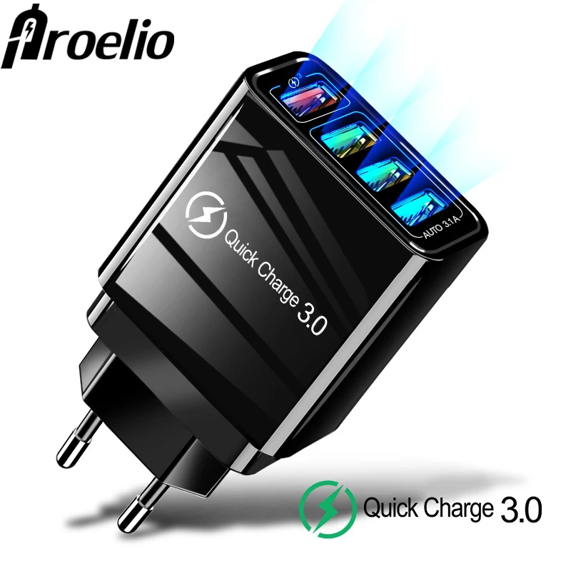 

Universal Fast Quick Charge 3.0 4 USB Charger For Samsung Honor 20 Xiaomi Cell Mobile Phone Wall Charger EU US UK Plug Adapter