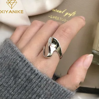 

XIYANIKE INS Fashion 925 Sterling Silver Smooth Rings Creative Simple Geometric Waving Handmade Party Jewelry Gifts for Women