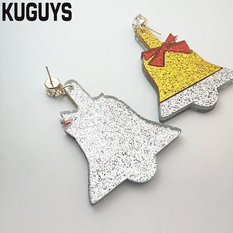 KUGUYS, 8 стилей, Рождественская елка, серьги Снеговики для женщин, акриловые блестящие цветные серьги, подарок Санта Клауса, сережка Модная бижутерия