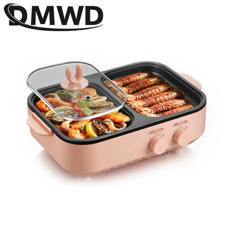 

DMWD Multifunction Electric Grill Smokeless Barbecue Baking Plates Hot pot Steak Korean BBQ Non-stick Grilled Meat Machine Oven