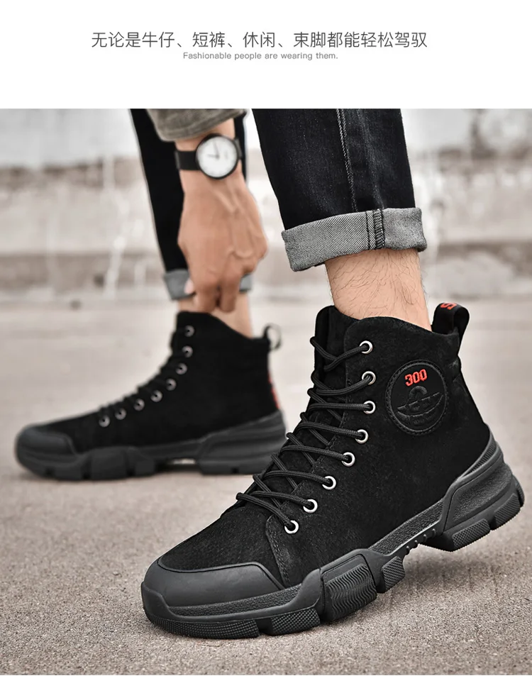 High Quality Winter Genuine Leather Men's Martin Boots Warm Working Boots Lace Up Men's Desert Boots Round Toe High Top Shoes