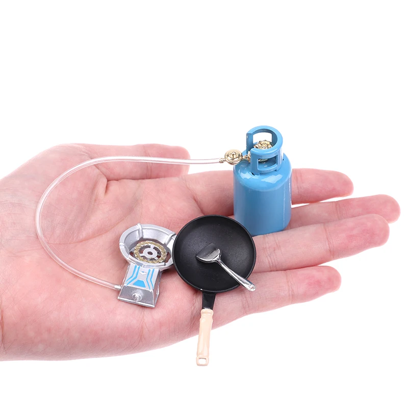 Miniature Kitchen Alloy Gas Stove Tank Utensils Tool Toy 4Pcs/Set 1/12 Dollhouse Utensil Toy for Kids
